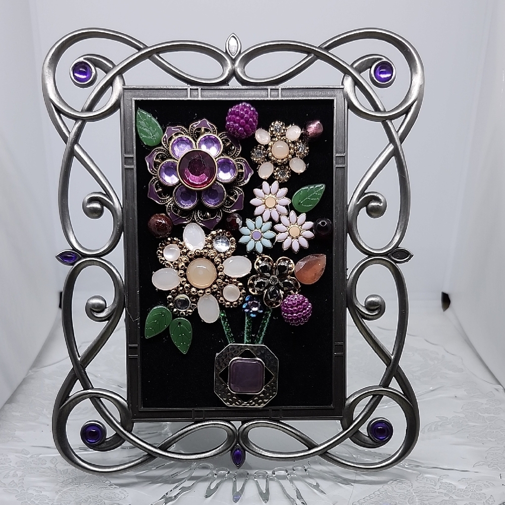 Elegant Mixed Media Floral Art in Silver Frame